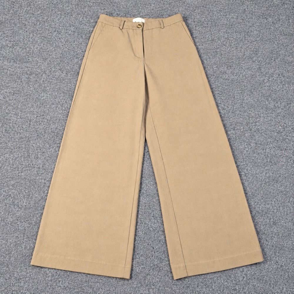 H&M Women's Wide Leg Trousers Beige Tan High Rise Tailored Pants Size 4